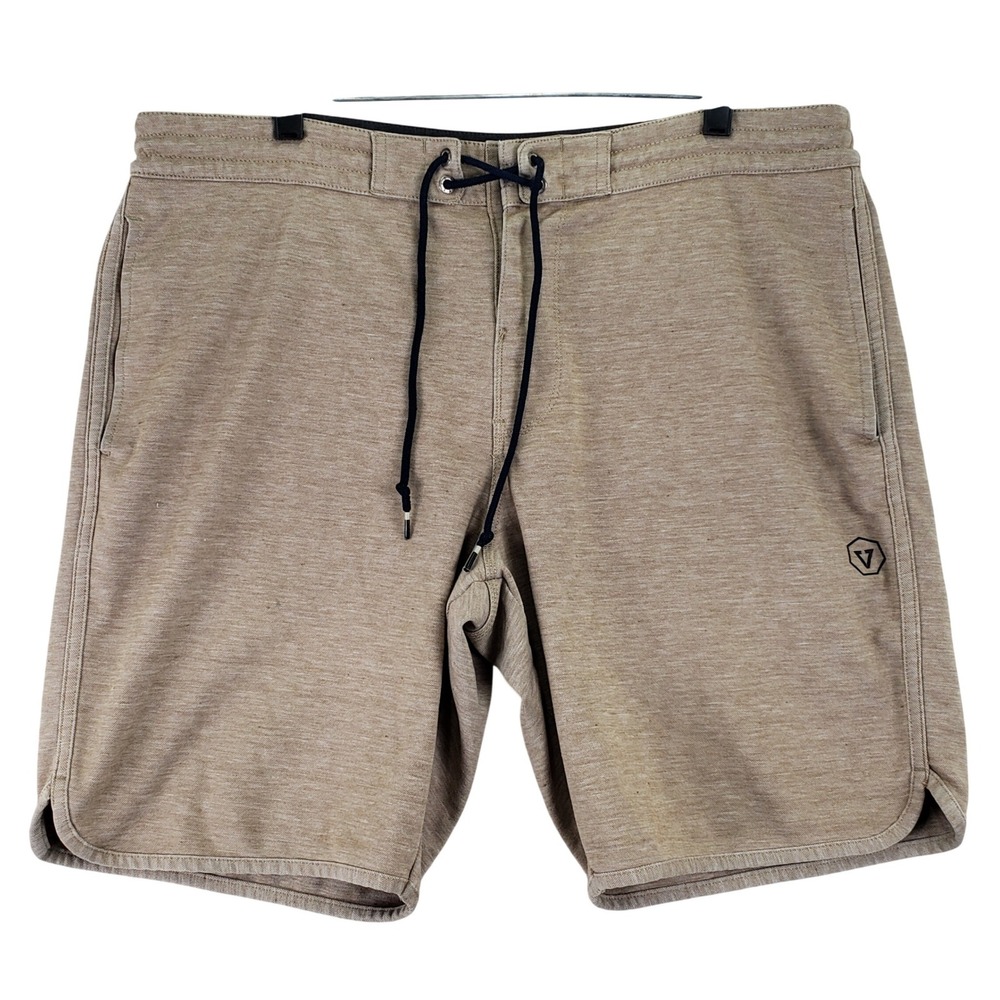 Vissla Madi Pom Walk Shorts Mens XL Tan Recycled Stretch Surf Drawstring Casual